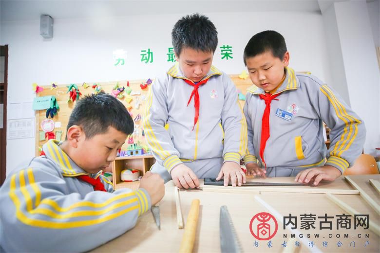 劳动技能活动中，同学们正在制作小木屋.jpg